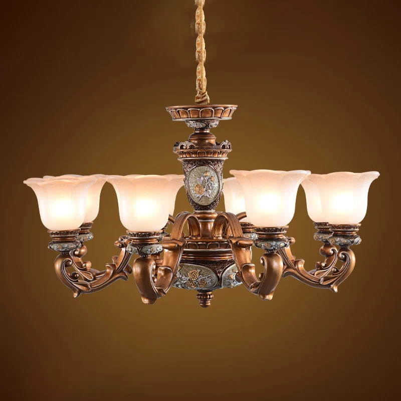 Crèmekleurige glazen bruine kroonluchter verlichtingsarmatuur met bloemenkap 6/8-licht antieke ophanghanger Clearhalo