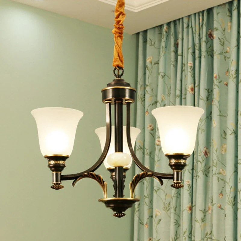 Crèmekleurige glazen uitlopende schaduw kroonluchter hanglamp Vintage woonkamer hanglamp zwart Clearhalo