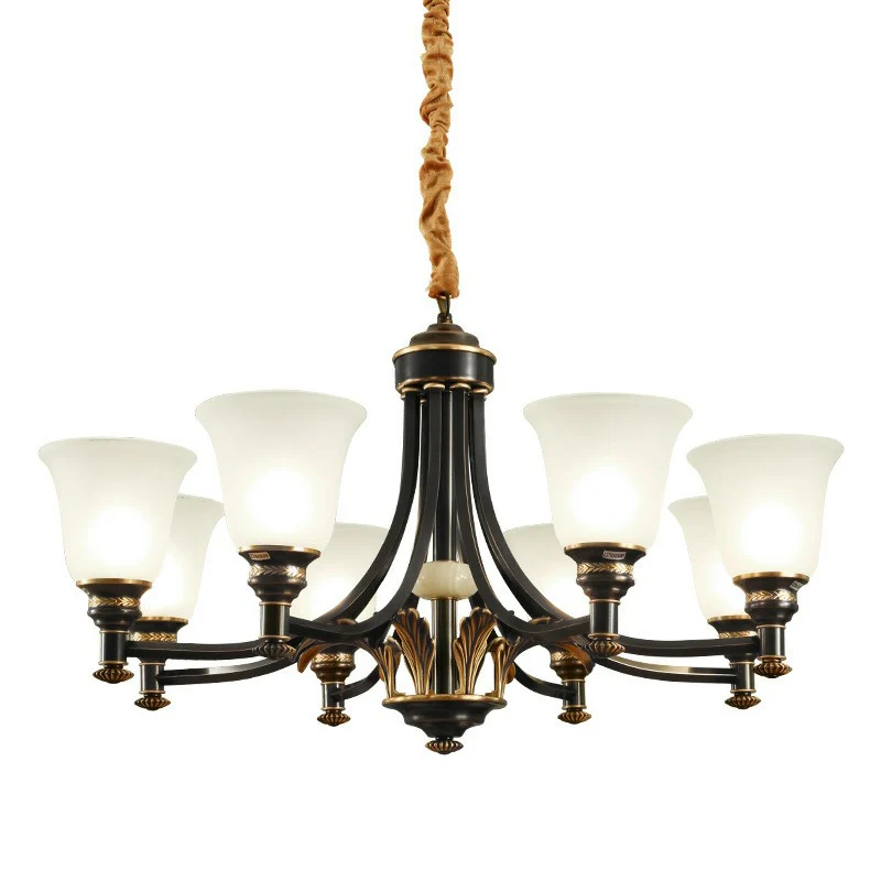 Crèmekleurige glazen uitlopende schaduw kroonluchter hanglamp Vintage woonkamer hanglamp zwart Clearhalo