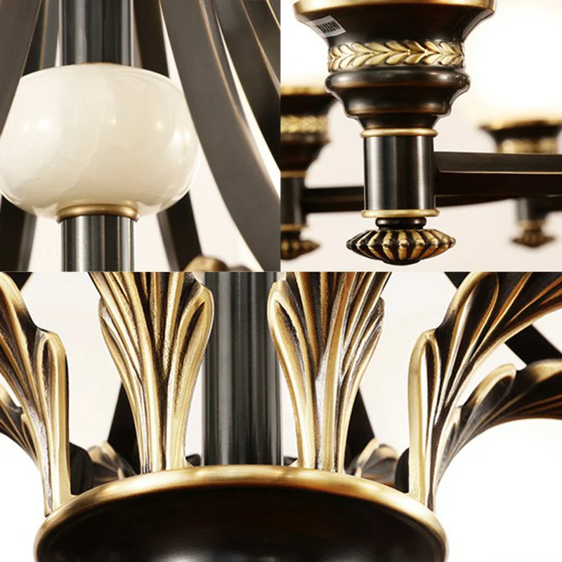 Crèmekleurige glazen uitlopende schaduw kroonluchter hanglamp Vintage woonkamer hanglamp zwart Clearhalo