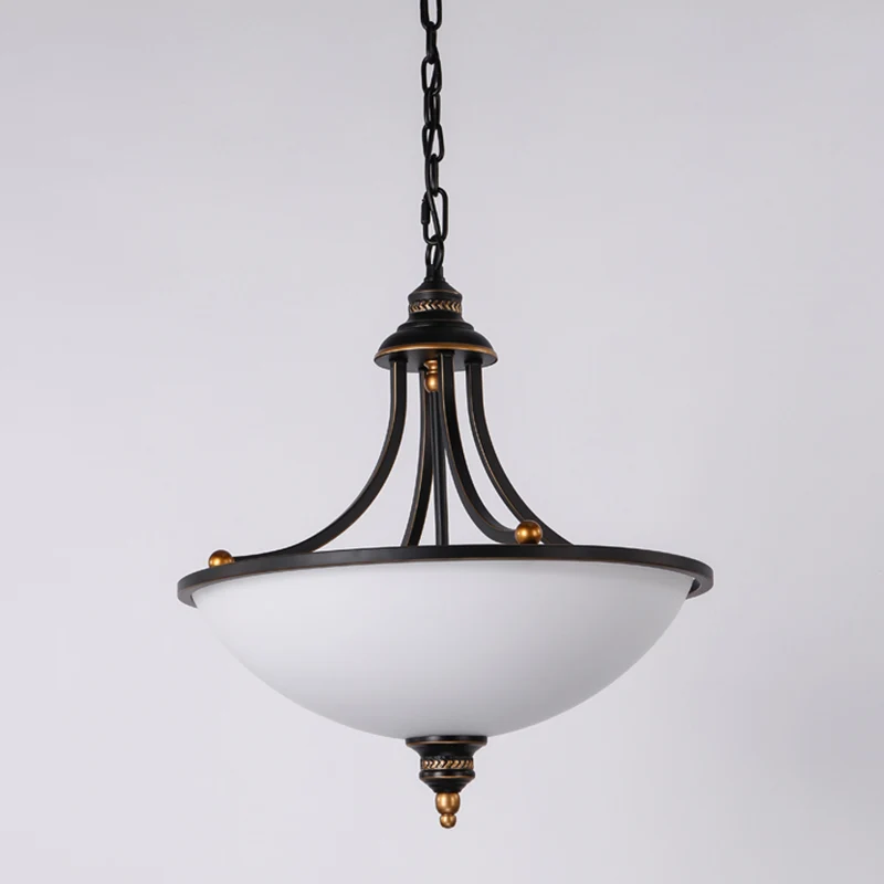 Crèmekleurige glazen zwarte kroonluchter, lichte kom, schaduw, 3 koppen, klassieke hanglamp Clearhalo