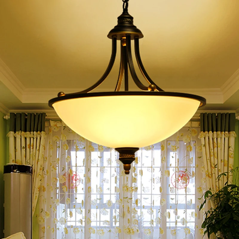 Crèmekleurige glazen zwarte kroonluchter, lichte kom, schaduw, 3 koppen, klassieke hanglamp Clearhalo