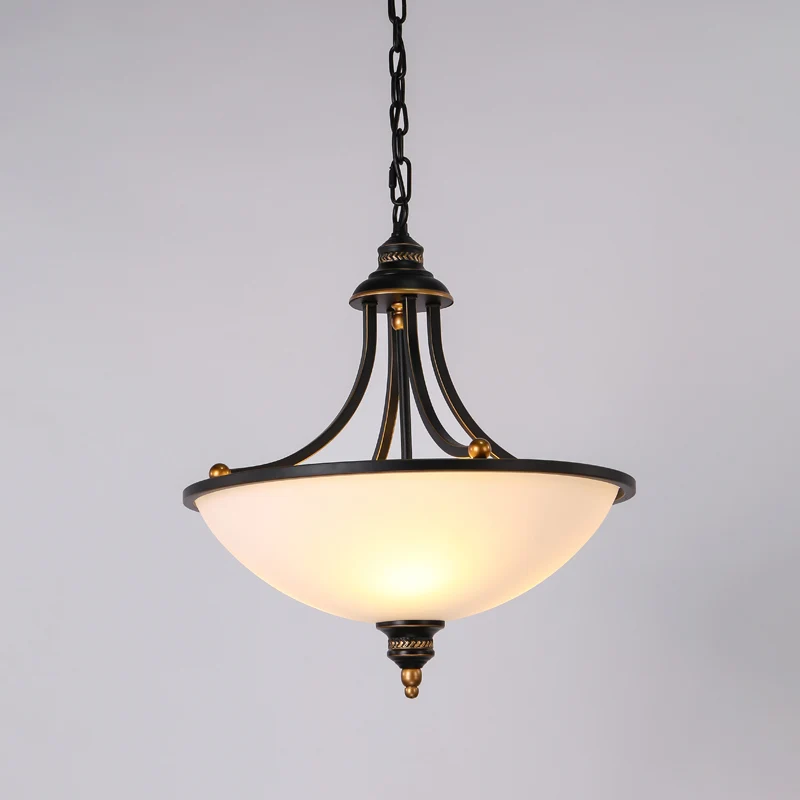 Crèmekleurige glazen zwarte kroonluchter, lichte kom, schaduw, 3 koppen, klassieke hanglamp Clearhalo