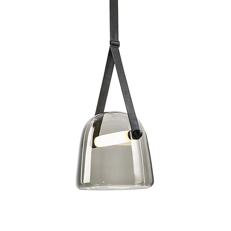 Crème/rookgrijze glazen stolphanger Postmodern 1 lamp Zwart/beige hangende plafondlamp met gesp Clearhalo