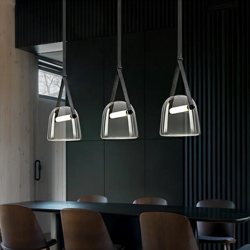 Crème/rookgrijze glazen stolphanger Postmodern 1 lamp Zwart/beige hangende plafondlamp met gesp Clearhalo