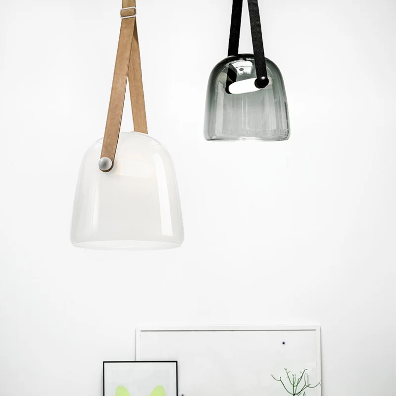 Crème/rookgrijze glazen stolphanger Postmodern 1 lamp Zwart/beige hangende plafondlamp met gesp Clearhalo