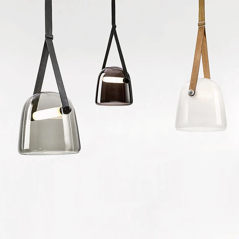Crème/rookgrijze glazen stolphanger Postmodern 1 lamp Zwart/beige hangende plafondlamp met gesp Clearhalo