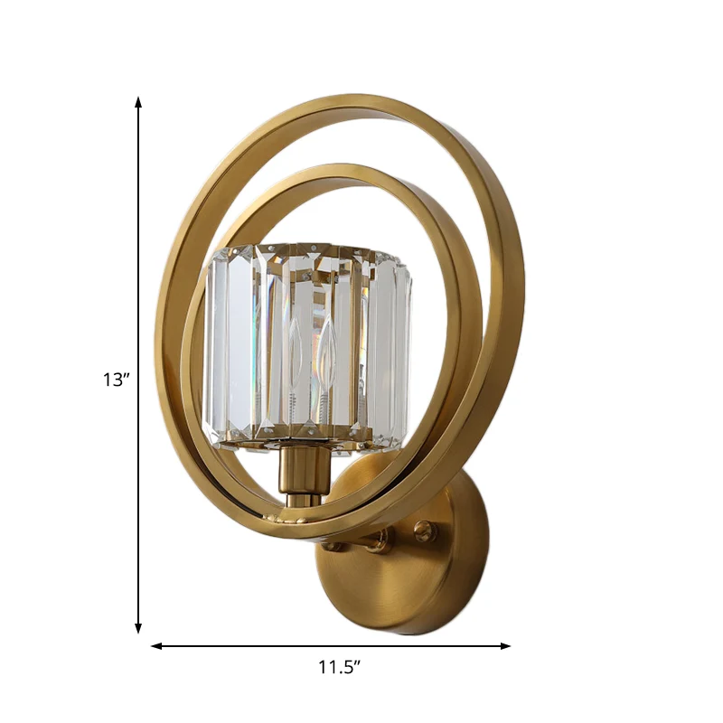 Crystal Block Drum Wandmontagelamp Postmodern 1-lichts schanslamp met messing bolframe Clearhalo