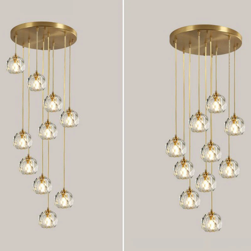 K9 Crystal Cluster Ball Hanglamp Postmoderne gouden afwerking Hanglamp voor trap Clearhalo