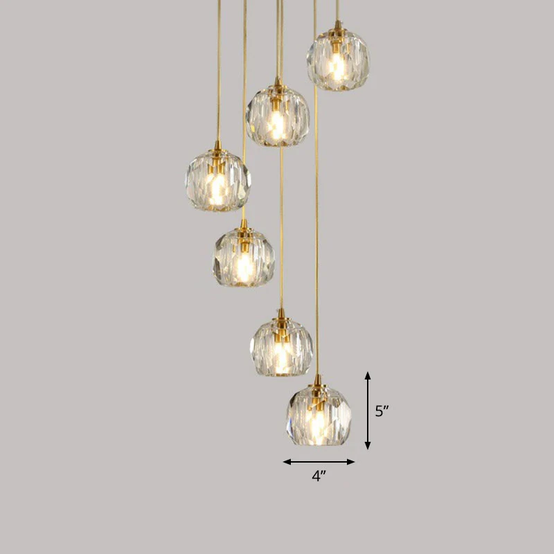 K9 Crystal Cluster Ball Hanglamp Postmoderne gouden afwerking Hanglamp voor trap Clearhalo