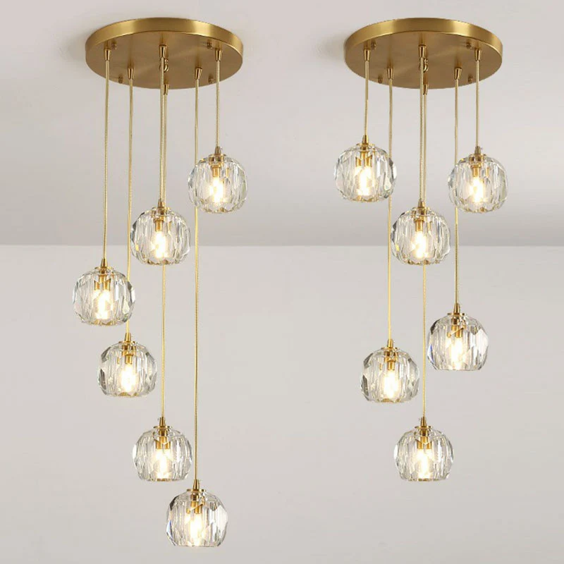 K9 Crystal Cluster Ball Hanglamp Postmoderne gouden afwerking Hanglamp voor trap Clearhalo