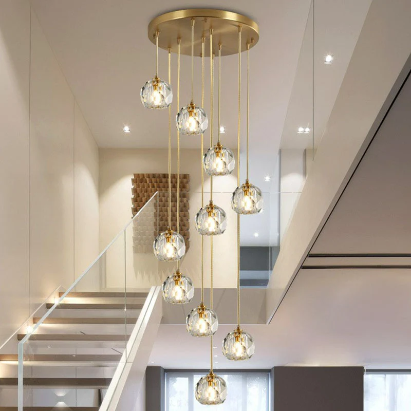 K9 Crystal Cluster Ball Hanglamp Postmoderne gouden afwerking Hanglamp voor trap Clearhalo