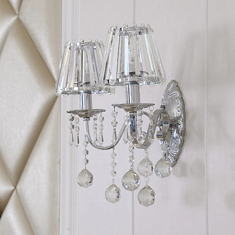 Crystal Cone wandlampset hedendaagse 1/2-lichte woonkamer schansverlichtingsarmatuur chroom met druppels Clearhalo