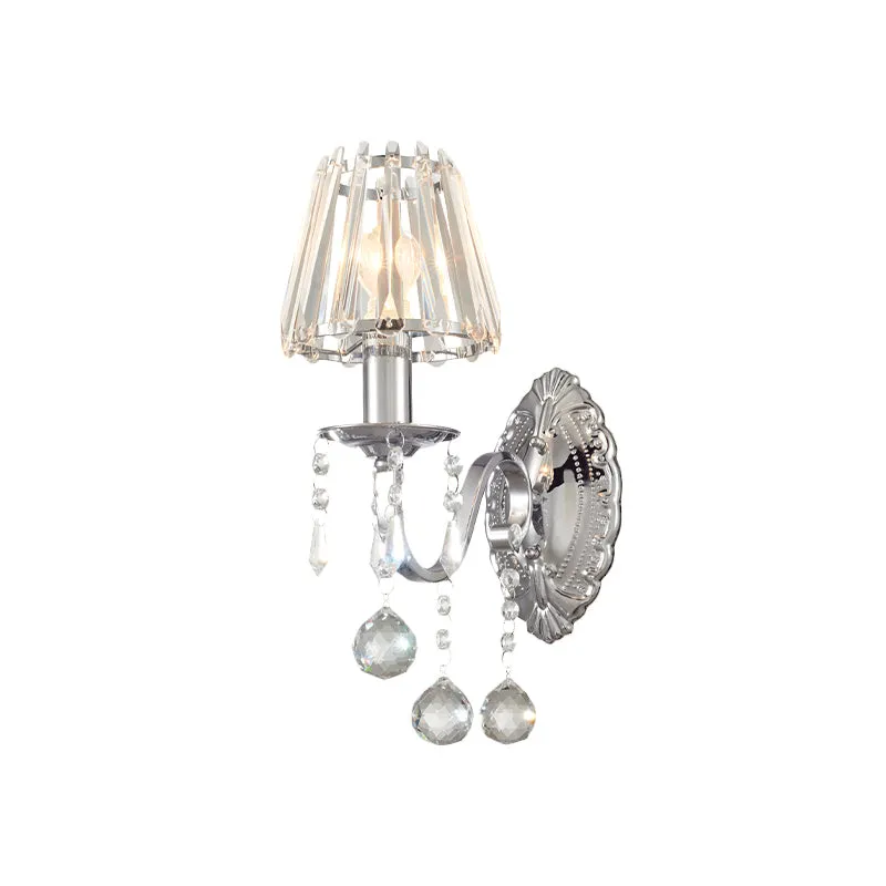 Crystal Cone wandlampset hedendaagse 1/2-lichte woonkamer schansverlichtingsarmatuur chroom met druppels Clearhalo