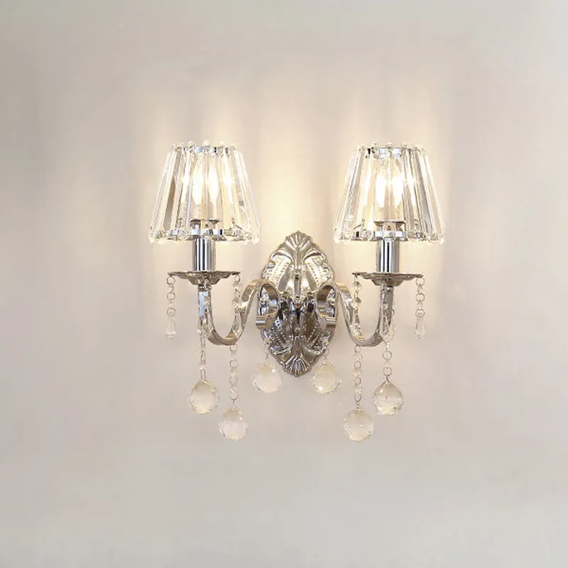 Crystal Cone wandlampset hedendaagse 1/2-lichte woonkamer schansverlichtingsarmatuur chroom met druppels Clearhalo