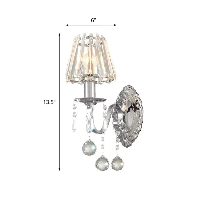 Crystal Cone wandlampset hedendaagse 1/2-lichte woonkamer schansverlichtingsarmatuur chroom met druppels Clearhalo