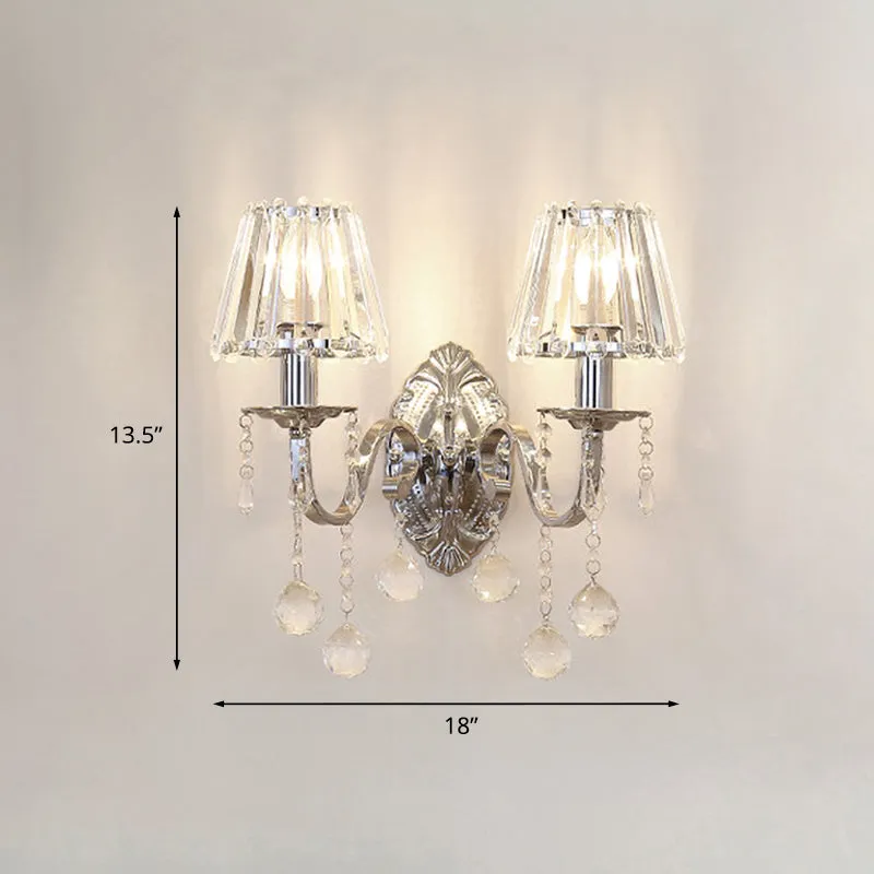 Crystal Cone wandlampset hedendaagse 1/2-lichte woonkamer schansverlichtingsarmatuur chroom met druppels Clearhalo