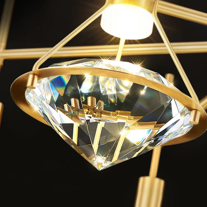 Crystal Diamond Island Lighting postmoderne LED-hanglamp met gouden afwerking Clearhalo