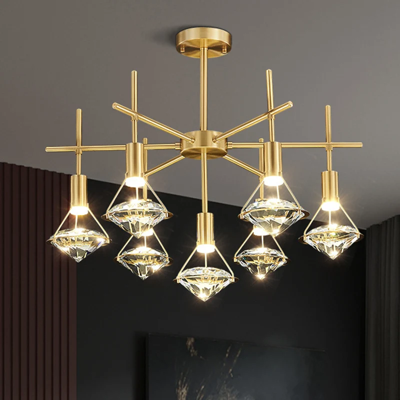 Crystal Diamond Island Lighting postmoderne LED-hanglamp met gouden afwerking Clearhalo