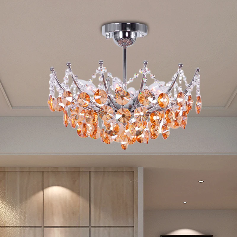 Crystal Dome semi-inbouwlamp modern 5-lichts bordeaux/rookgrijs/amber plafondlamp, 16"/19,5" breed Clearhalo