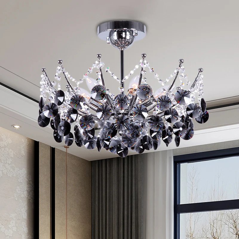 Crystal Dome semi-inbouwlamp modern 5-lichts bordeaux/rookgrijs/amber plafondlamp, 16"/19,5" breed Clearhalo