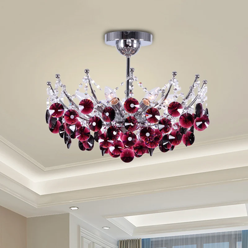 Crystal Dome semi-inbouwlamp modern 5-lichts bordeaux/rookgrijs/amber plafondlamp, 16"/19,5" breed Clearhalo