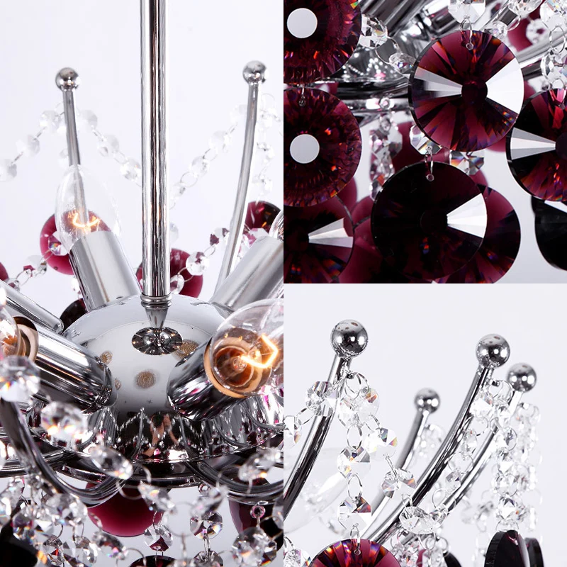 Crystal Dome semi-inbouwlamp modern 5-lichts bordeaux/rookgrijs/amber plafondlamp, 16"/19,5" breed Clearhalo