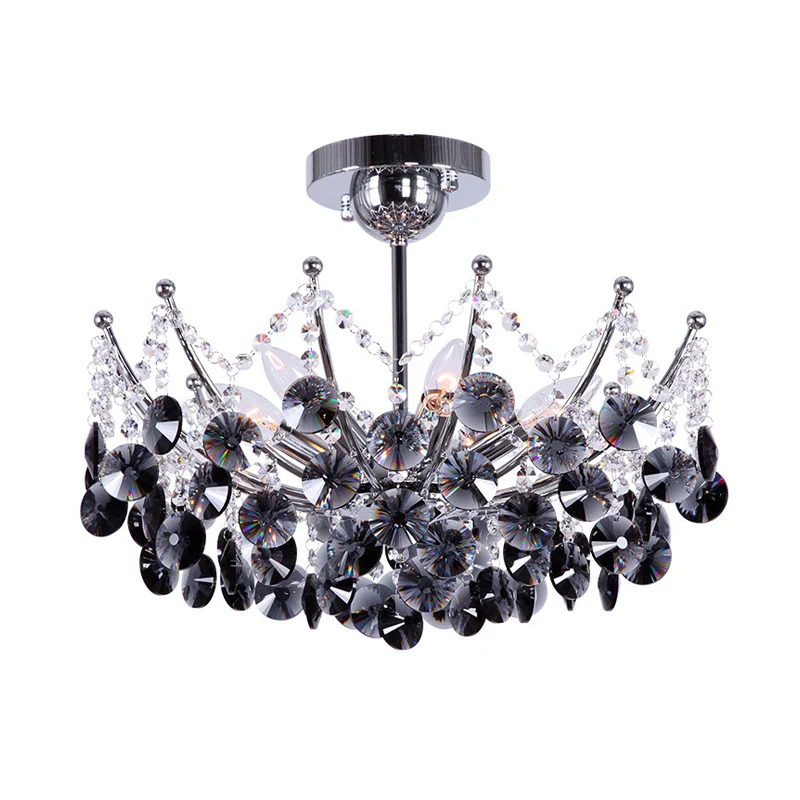 Crystal Dome semi-inbouwlamp modern 5-lichts bordeaux/rookgrijs/amber plafondlamp, 16"/19,5" breed Clearhalo