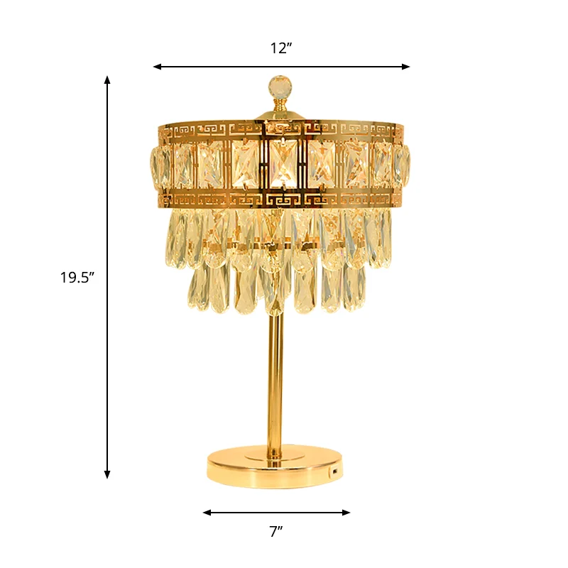 Crystal Drop Gold Night Lighting Drum LED-tafellamp landelijke stijl voor slaapkamer Clearhalo