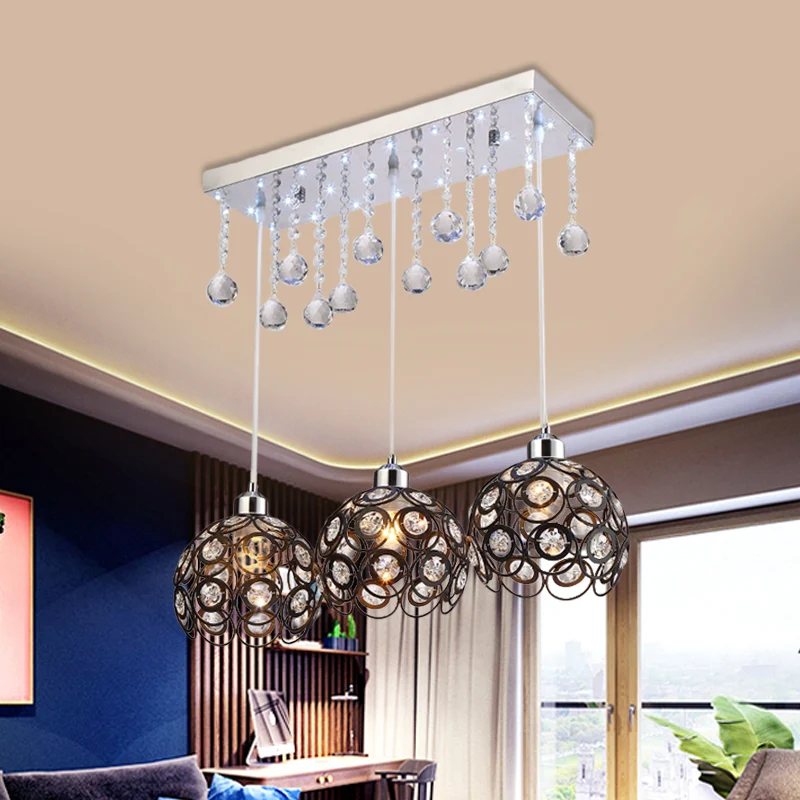 Crystal Embedded Global Suspension Lamp Minimal 3 Heads Multi hanglamp zwart Clearhalo