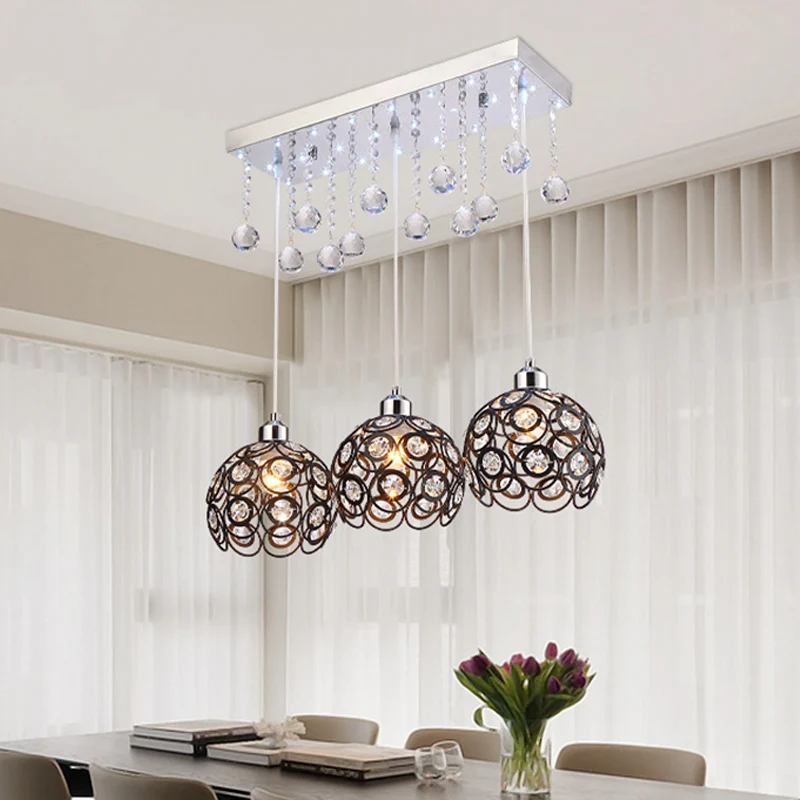 Crystal Embedded Global Suspension Lamp Minimal 3 Heads Multi hanglamp zwart Clearhalo