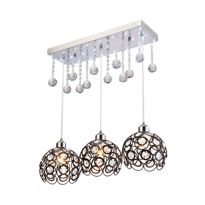 Crystal Embedded Global Suspension Lamp Minimal 3 Heads Multi hanglamp zwart Clearhalo
