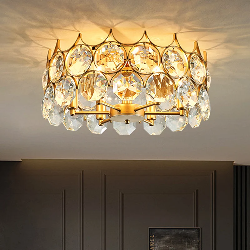 Crystal Gold semi-inbouwlamp Crown 6-kops eigentijds plafondgemonteerd armatuur Clearhalo