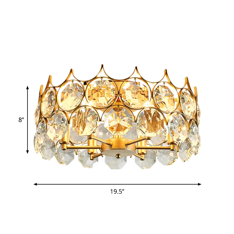Crystal Gold semi-inbouwlamp Crown 6-kops eigentijds plafondgemonteerd armatuur Clearhalo