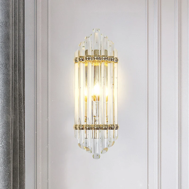 Crystal Pipe Flush Wall Sconce Mid Century 1 Light Wandlamp Sconce helder voor woonkamer Clearhalo