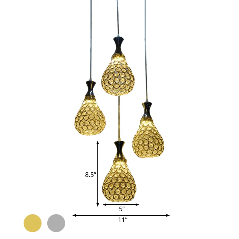 Crystal Teardrop Multi Hanglamp Eigentijds 4 Lampen Eetkamer Hanglamp Chroom/Goud Clearhalo