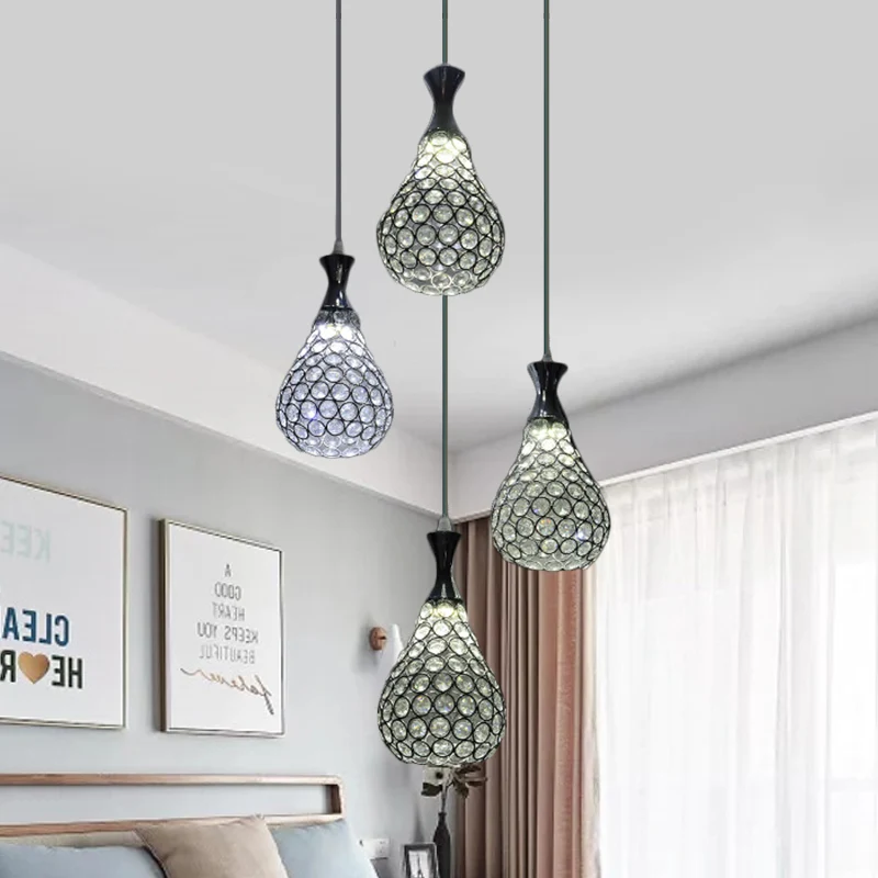 Crystal Teardrop Multi Hanglamp Eigentijds 4 Lampen Eetkamer Hanglamp Chroom/Goud Clearhalo