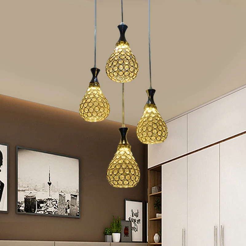 Crystal Teardrop Multi Hanglamp Eigentijds 4 Lampen Eetkamer Hanglamp Chroom/Goud Clearhalo