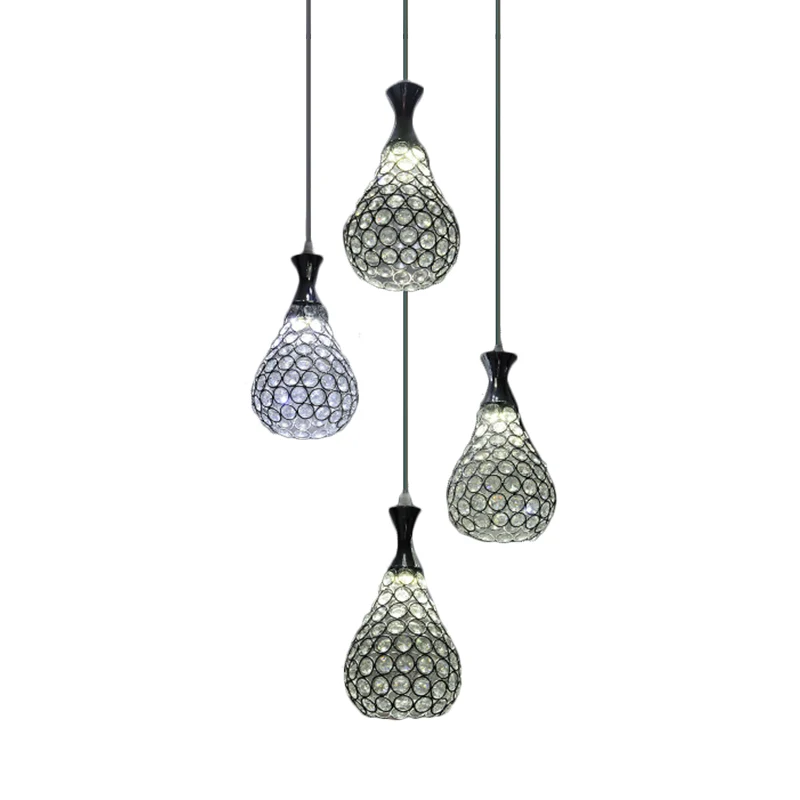 Crystal Teardrop Multi Hanglamp Eigentijds 4 Lampen Eetkamer Hanglamp Chroom/Goud Clearhalo