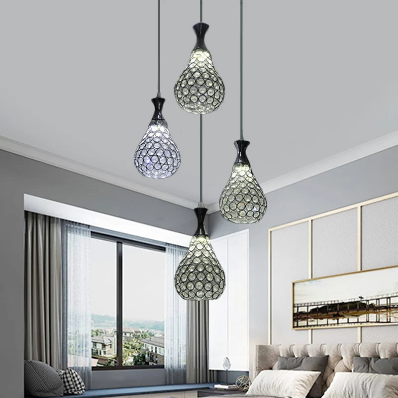 Crystal Teardrop Multi Hanglamp Eigentijds 4 Lampen Eetkamer Hanglamp Chroom/Goud Clearhalo