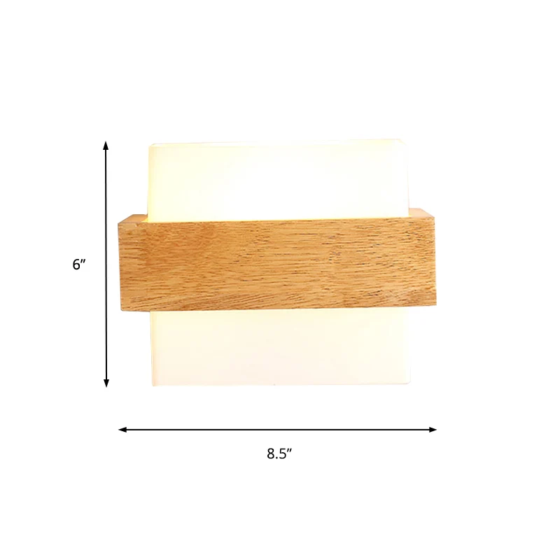 Cube Shade Studeerkamer Schanslamp met houtdeco Melkglas 1-lichts Japanse wandlamp wit Clearhalo