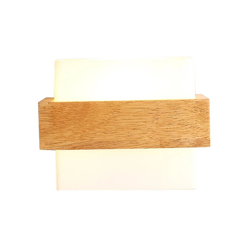 Cube Shade Studeerkamer Schanslamp met houtdeco Melkglas 1-lichts Japanse wandlamp wit Clearhalo