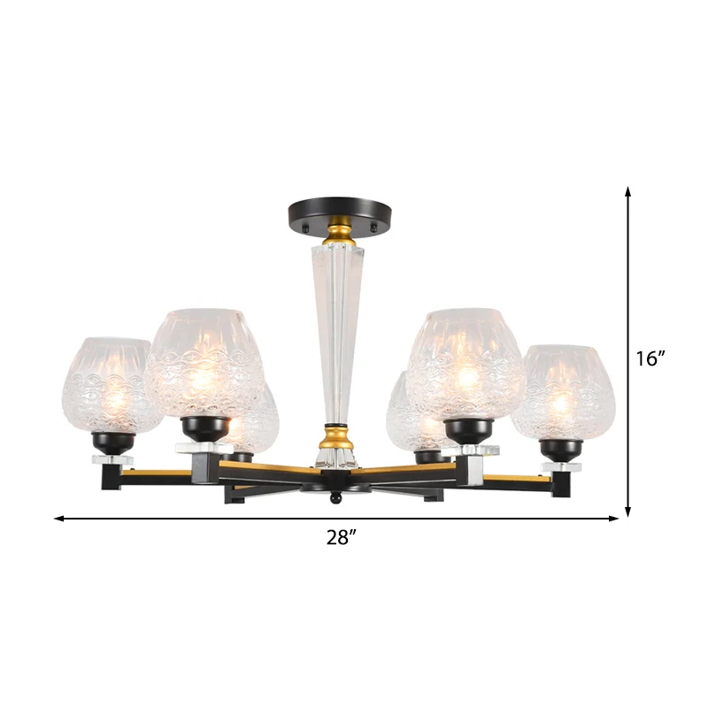 Cupvorm woonkamer hanglamp traditioneel kristal 3/6 lichten zwarte kroonluchter lichtarmatuur Clearhalo