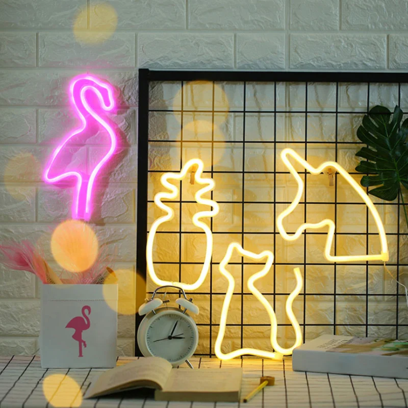 Decoratief eenhoorn LED-neon-nachtlampje Kunststof slaapkamer op batterijen werkende wandlamp wit Clearhalo