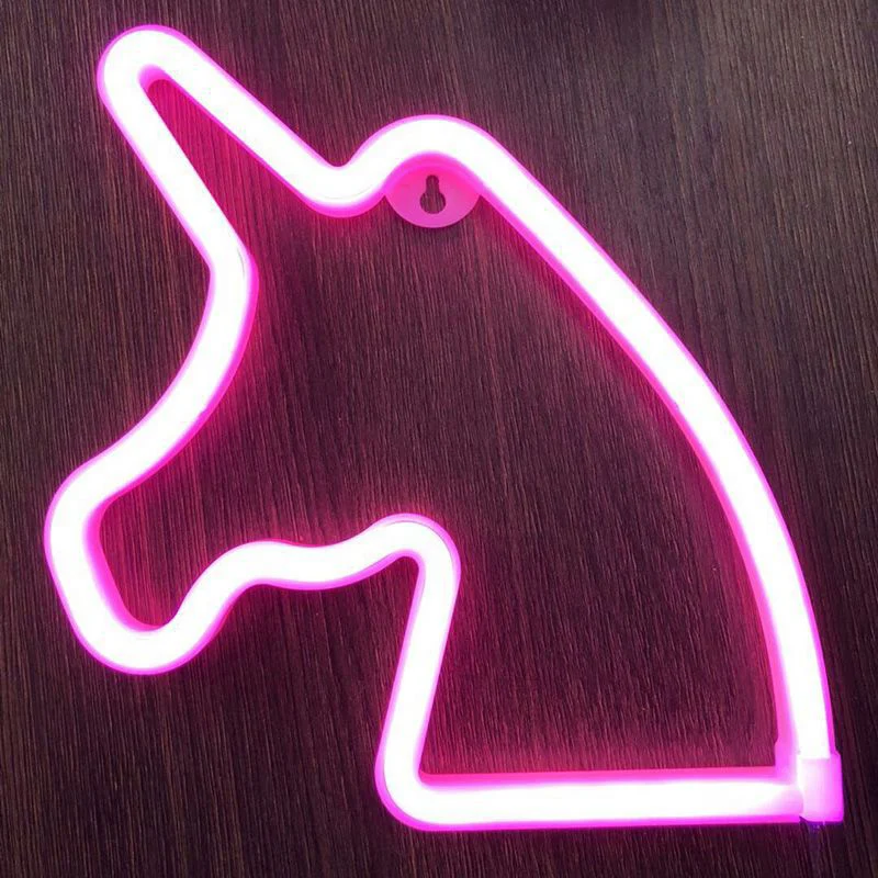 Decoratief eenhoorn LED-neon-nachtlampje Kunststof slaapkamer op batterijen werkende wandlamp wit Clearhalo