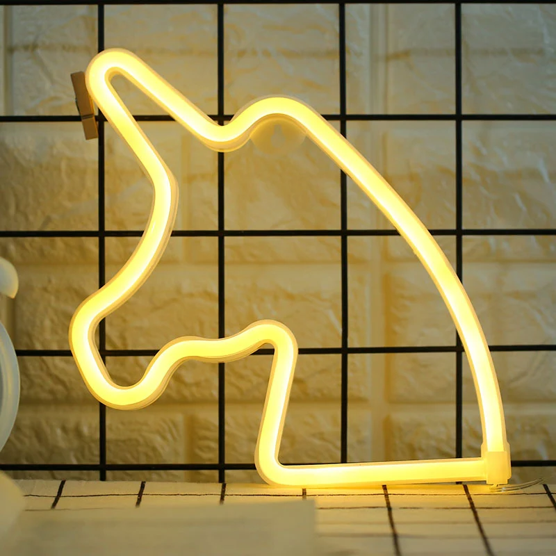 Decoratief eenhoorn LED-neon-nachtlampje Kunststof slaapkamer op batterijen werkende wandlamp wit Clearhalo