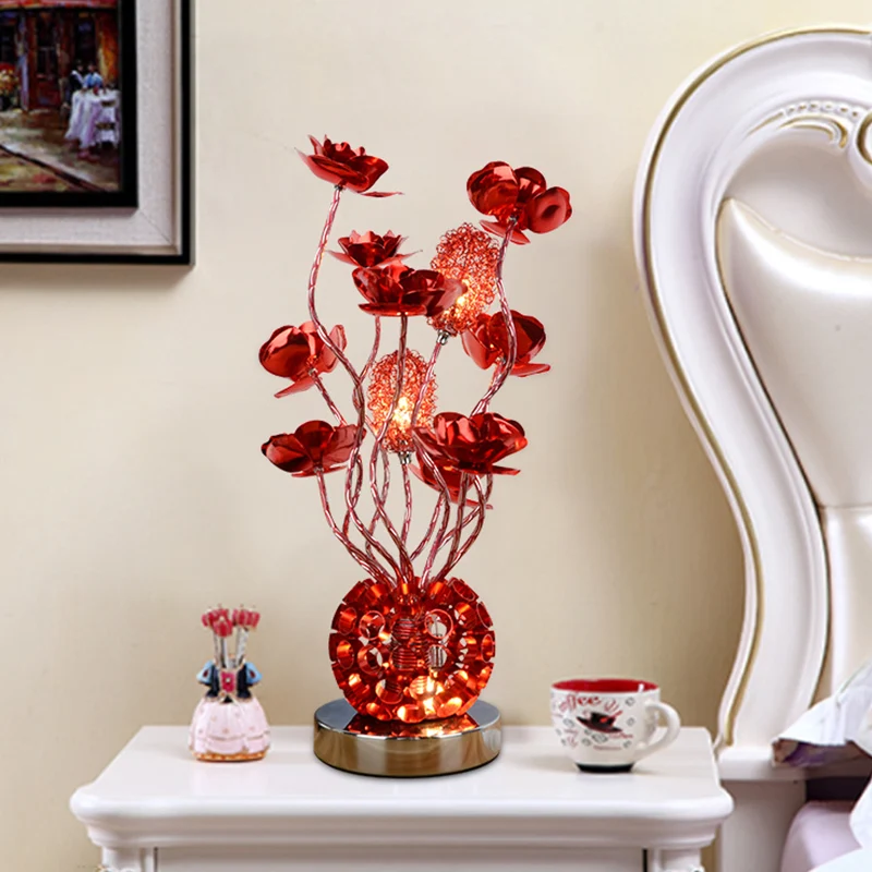 Decoratieve Global Night Lamp Aluminium LED Curvy Stick-bureaulamp met rozendecor rood Clearhalo