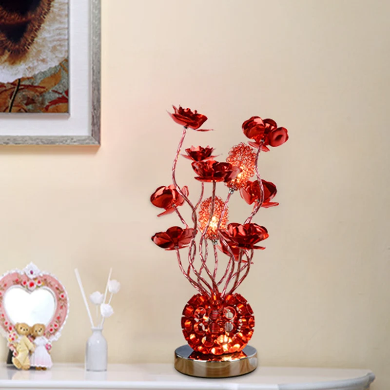 Decoratieve Global Night Lamp Aluminium LED Curvy Stick-bureaulamp met rozendecor rood Clearhalo