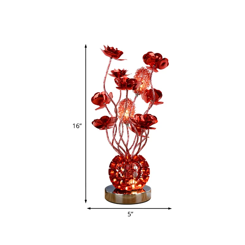 Decoratieve Global Night Lamp Aluminium LED Curvy Stick-bureaulamp met rozendecor rood Clearhalo