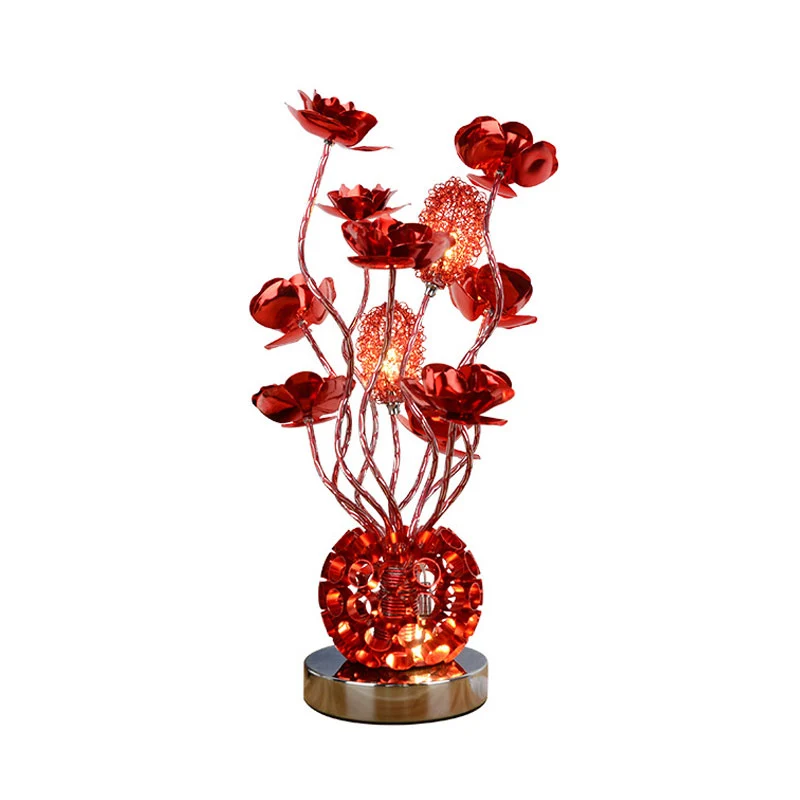 Decoratieve Global Night Lamp Aluminium LED Curvy Stick-bureaulamp met rozendecor rood Clearhalo